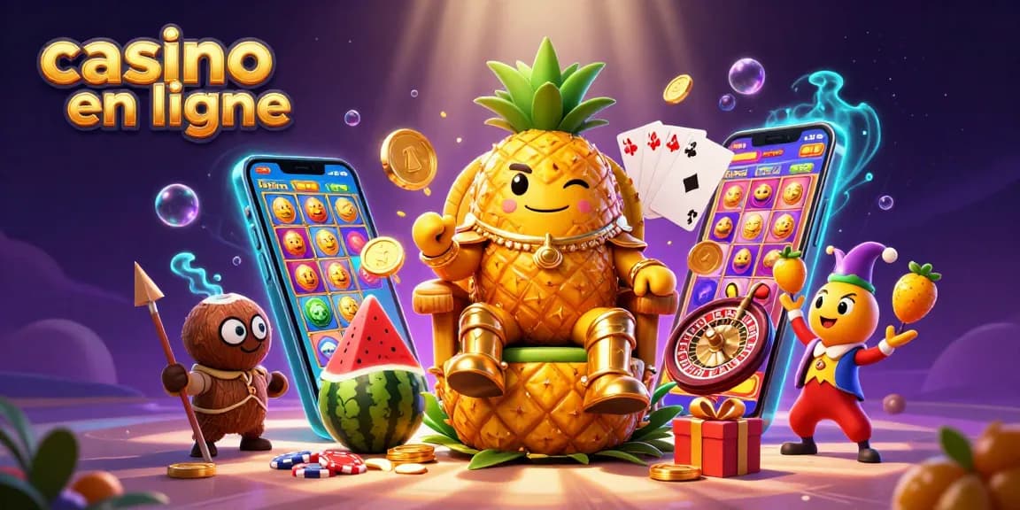 Immergez-vous dans un casino en ligne captivant avec un roi ananas et des personnages dynamiques.