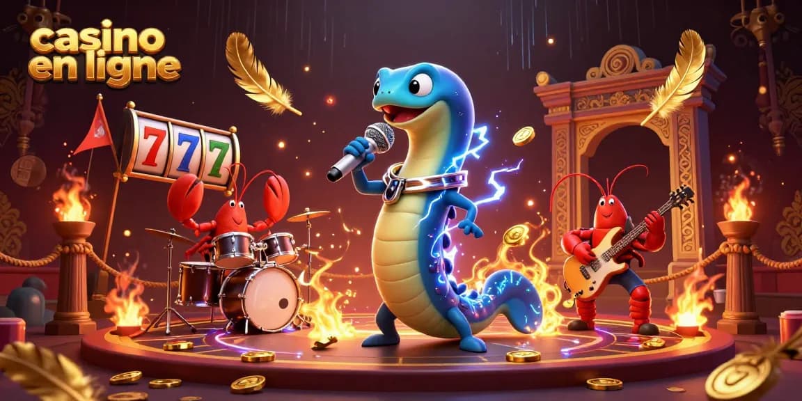 Profitez d'une expérience de jeu de casino en ligne dans une illustration dynamique avec des personnages animés.