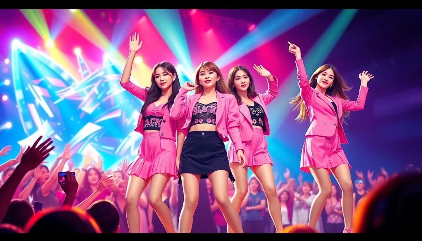 Explore blackpink members capturing vibrant concert moments in a lively setting.