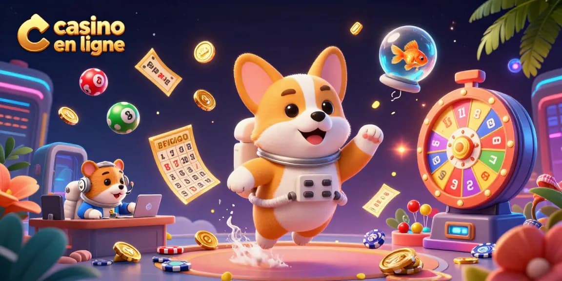 Casino en ligne : Explorez un univers ludique avec un corgi astronaute et des éléments vibrants.