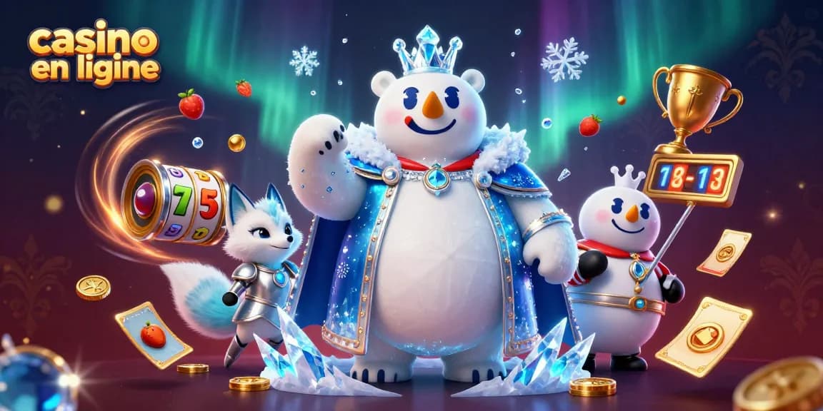 Jouer au casino en ligne avec le roi des glaces et son renard, entourés d'éléments de jeu captivants.