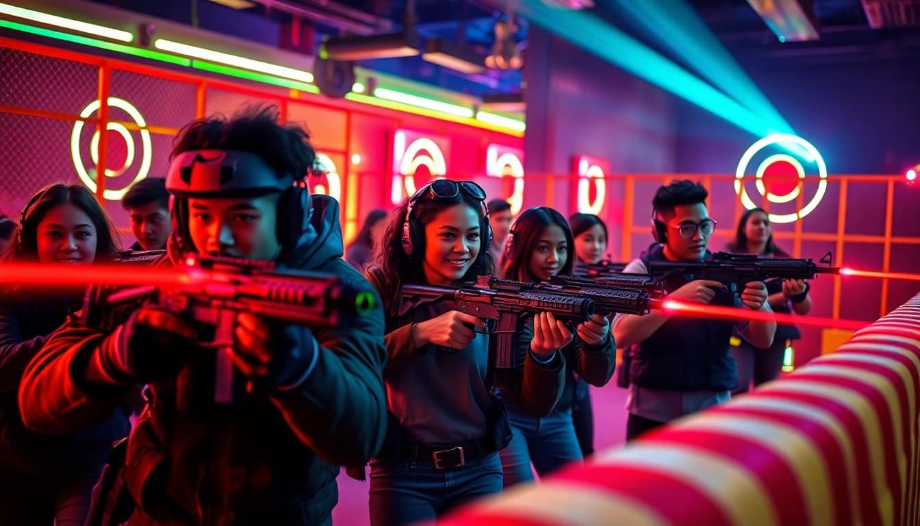 Ervaar levendige actiescènes van laser gamen met https://eventmaker-lasergame.nl door spelers en neonlichten.