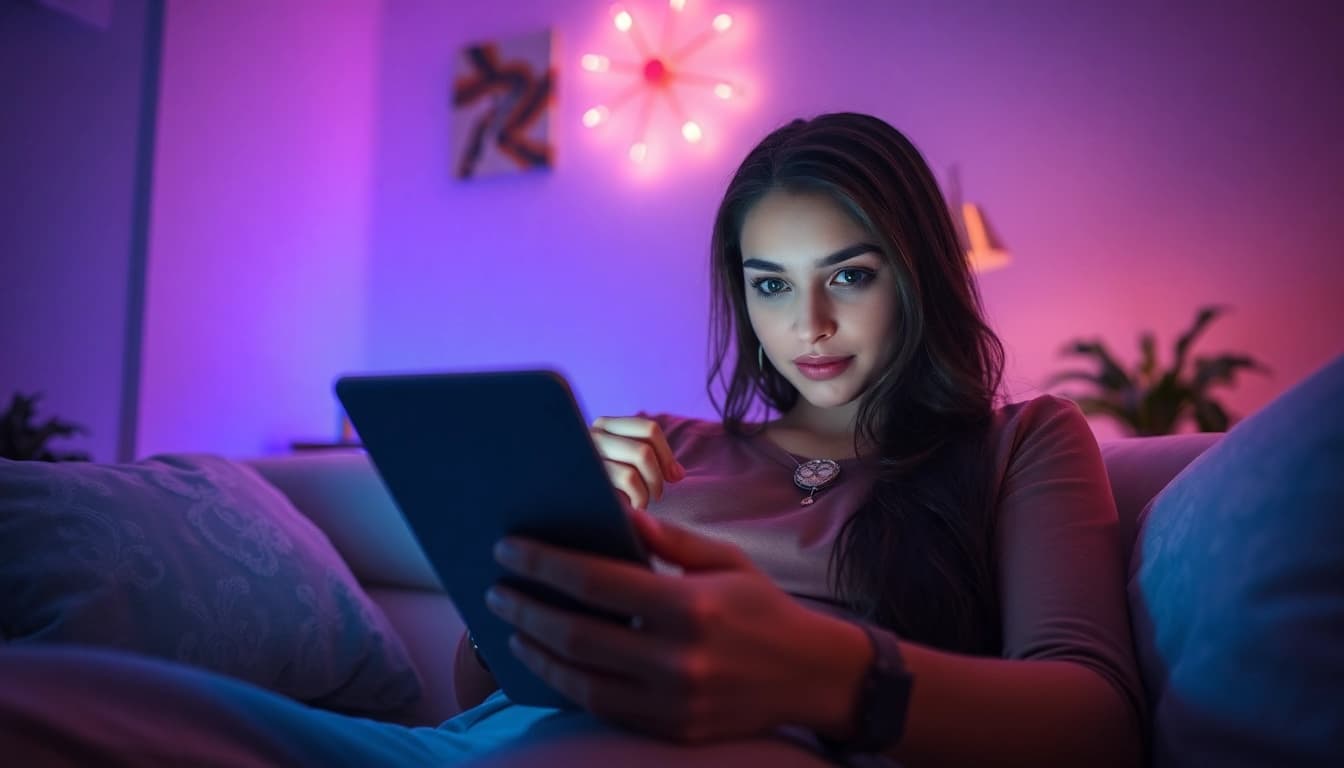 Enhance intimacy with AI technology in a cozy room showcasing a user interacting with a sex ai chatbot.