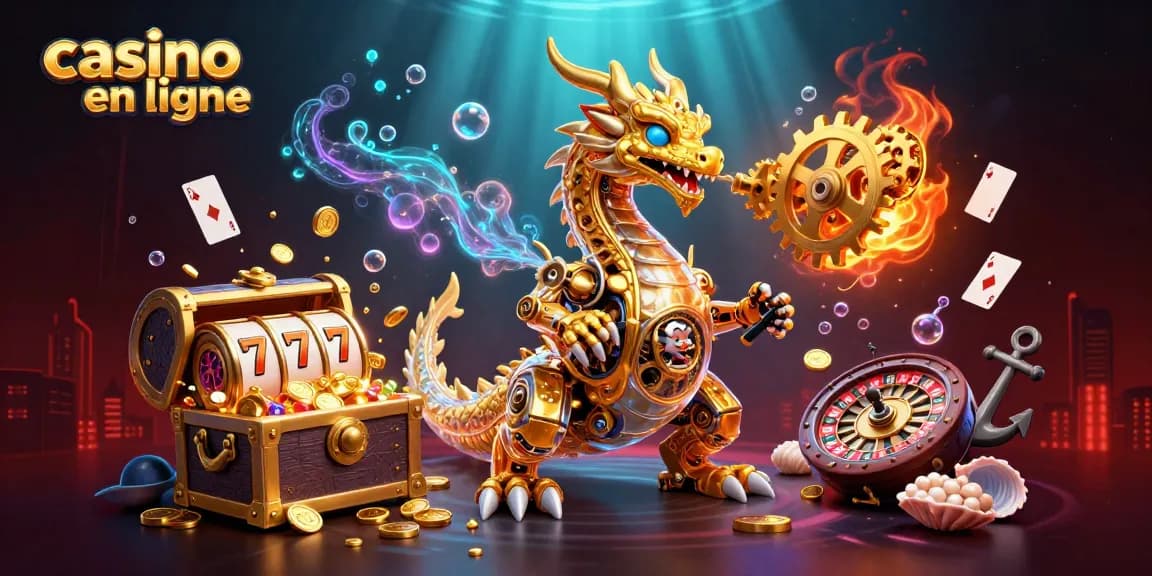 Jouez sur un casino en ligne avec des machines à sous à jackpots et un dragon doré spectaculaire.