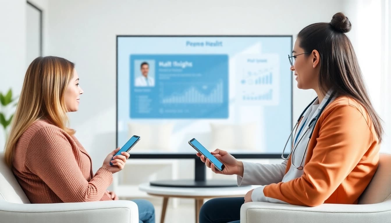 Text a licensed doctor online through a smartphone in a modern healthcare setting.