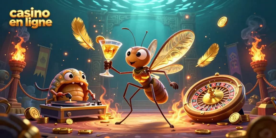 Le casino en ligne s'anime avec un moustique mascotte et un DJ trilobite dans une scène captivante.
