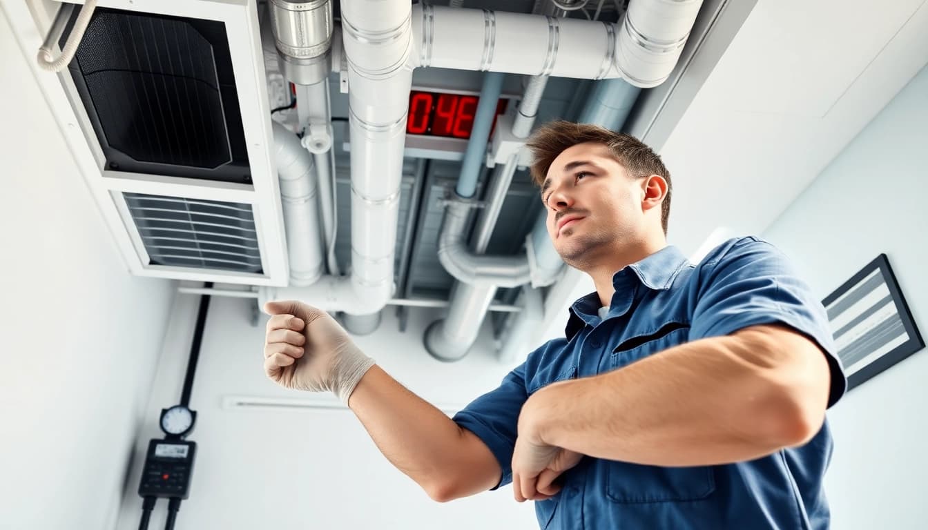 Expert technician performing HVAC cleaning for improved indoor air quality.