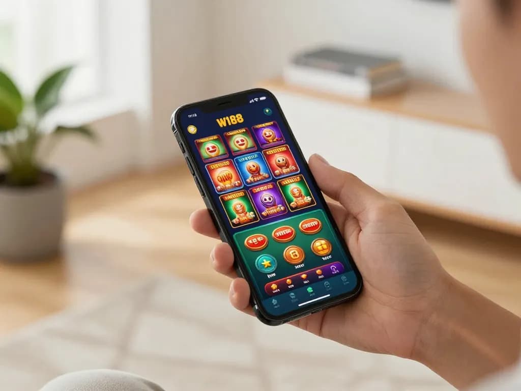 Engaging mobile gaming experience with link w18 displayed on smartphone during online casino session at home.