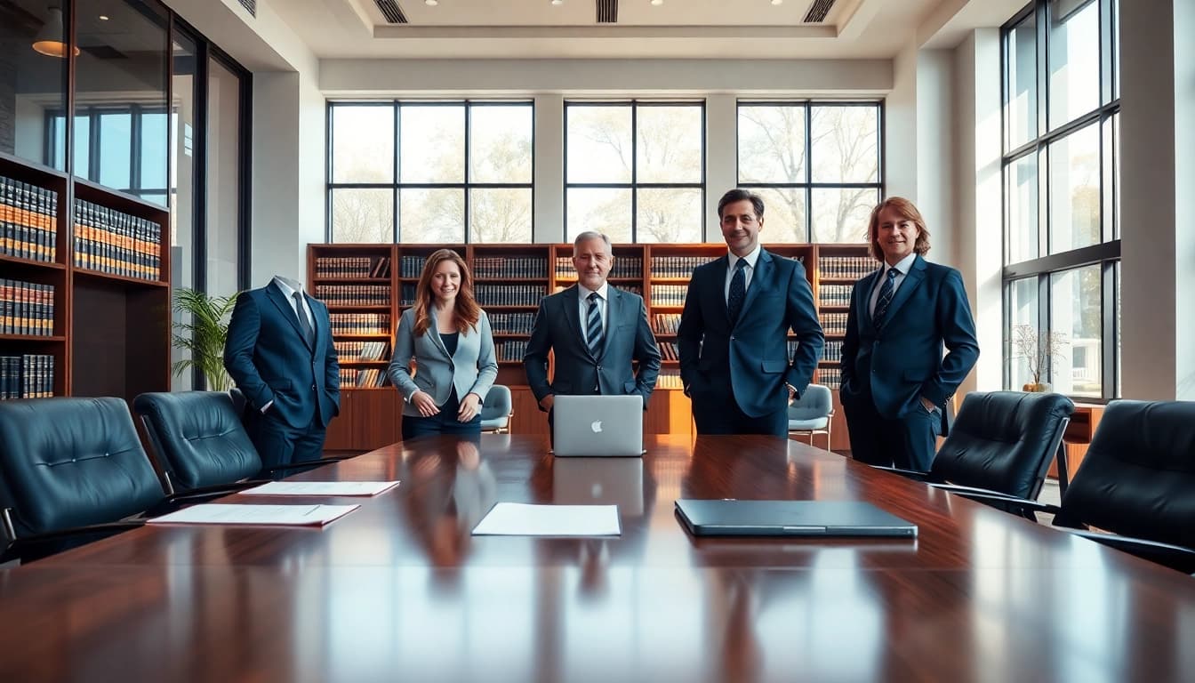 Engaged lawyers at https://www.turnpikelaw.com discussing important legal matters in a modern office.
