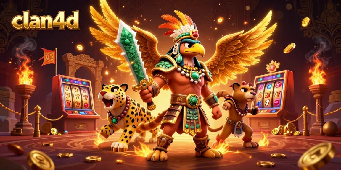 Experience thrilling gameplay at clan4d with the Aztec warrior eagle and slot machine in action.