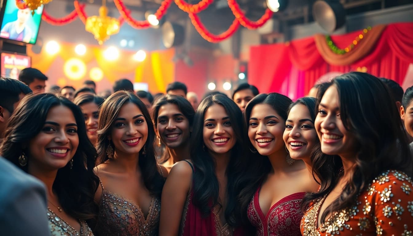 Showcase Bollywood stars in a glamorous event at https://bollywoodcelebnetworth.in, capturing their elegance and joy.