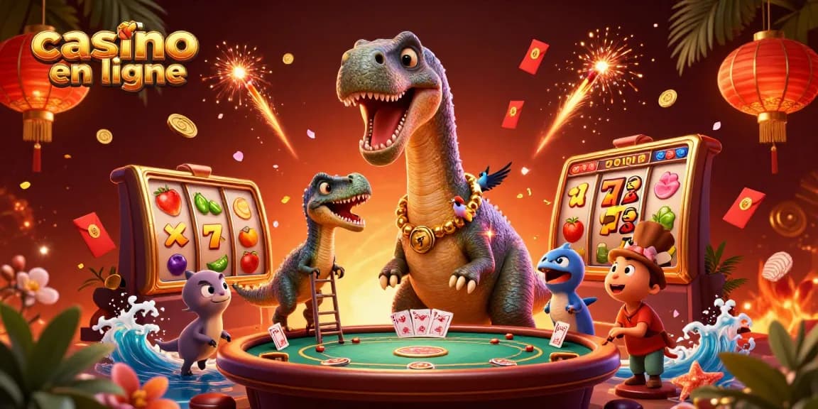 Vivez l'expérience d'un casino en ligne avec un brontosaurus et un raptor animant la scène.