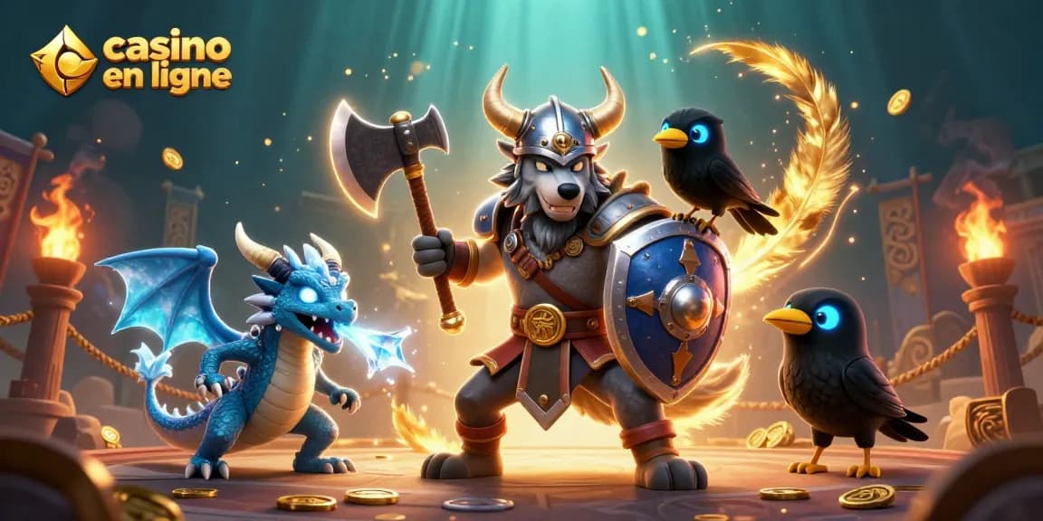 Jouez avec le meilleur casino en ligne et découvrez des jeux passionnants autour d'un guerrier viking et d'un dragon.