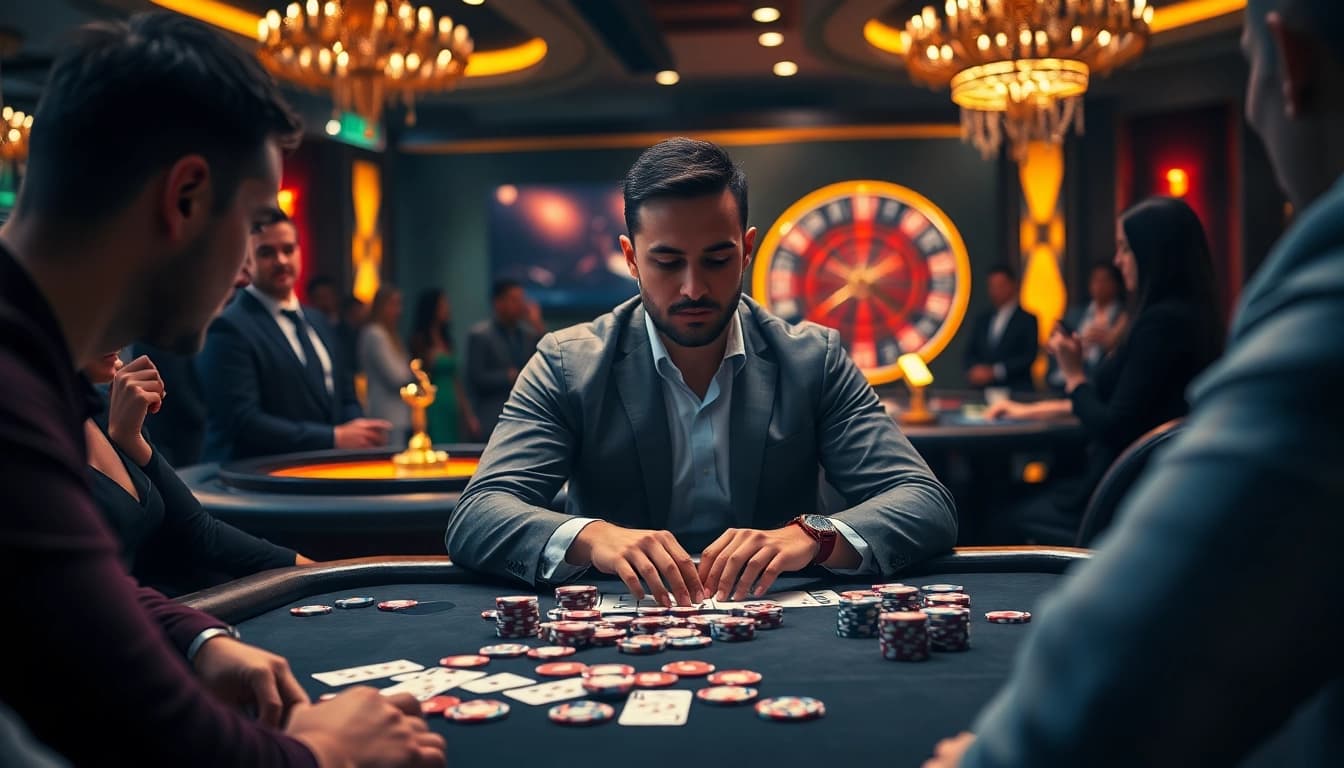 Engaging poker night at https://kkwin.life/ with vibrant cards and chips creating a thrilling atmosphere.