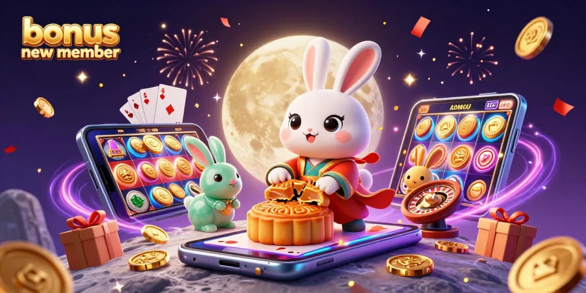 Experience the thrill of the bonus new member offer with lively casino elements in this festive illustration.