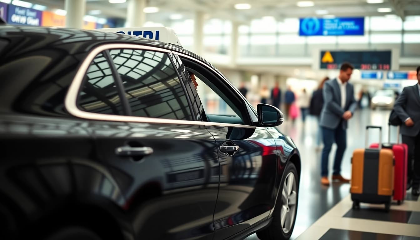 Evoking the Nottingham to Heathrow Taxi journey with a professional driver awaiting clients at the airport.