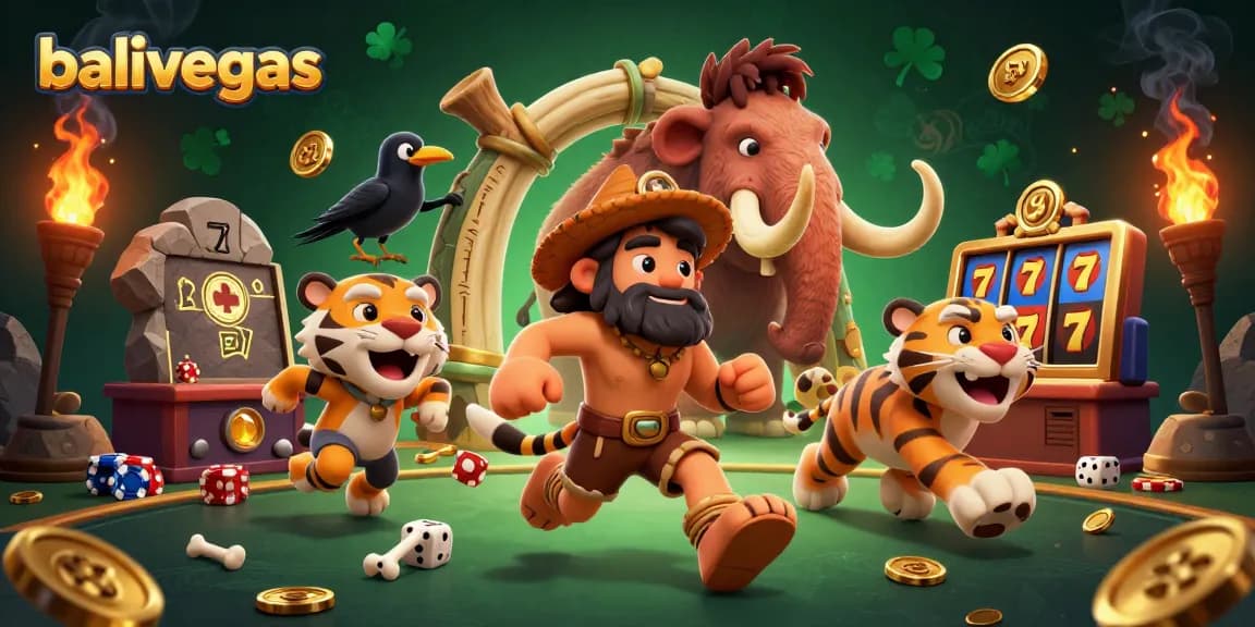 Balivegas menawarkan pengalaman permainan kasino seru dengan simbol slot dan dadu di latar belakang.