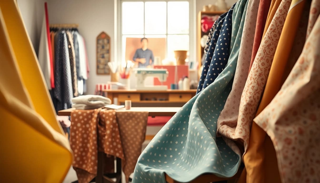 Katoen stoffen aantrekkelijk gepresenteerd in een heldere kamer met een creatieve ambiance.