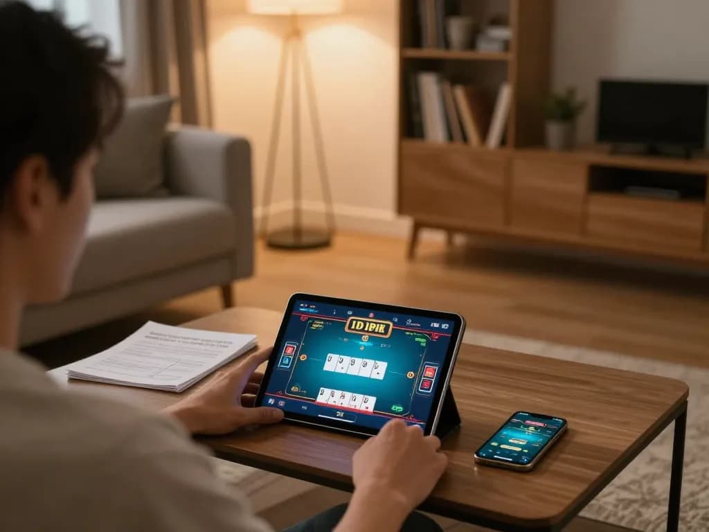 Engaging in online gaming at home using kkwin's tablet interface and strategy notes