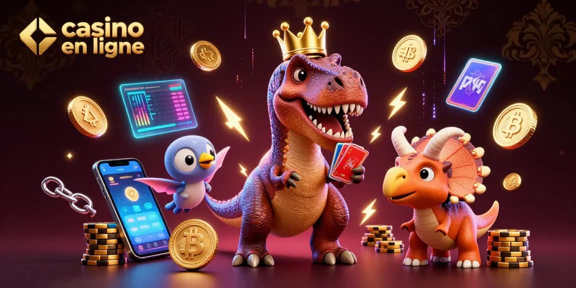 Jeu captivant avec un T-Rex couronné et un assistant pterosaurien pour des mises sur un casino en ligne amusant.