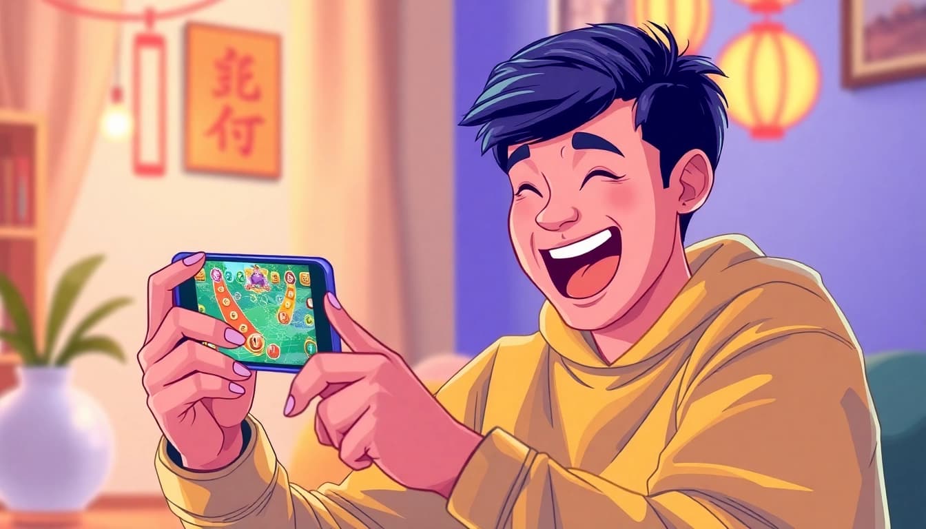 Engaging player experiencing the tashan game excitement on a smartphone, showcasing vibrant gameplay.