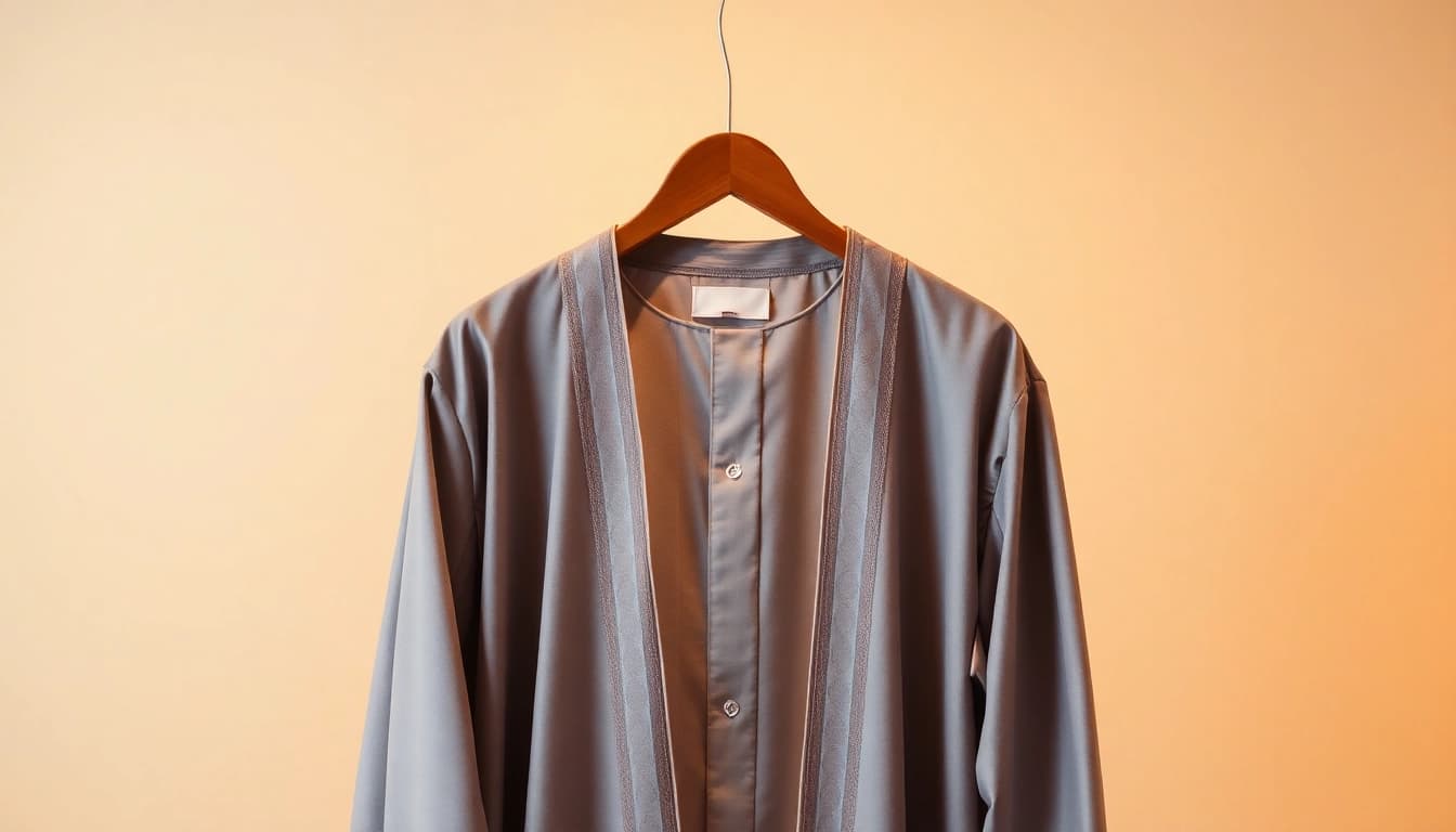 Explore the elegance of Omani jubbah showcasing intricate craftsmanship and premium fabric.