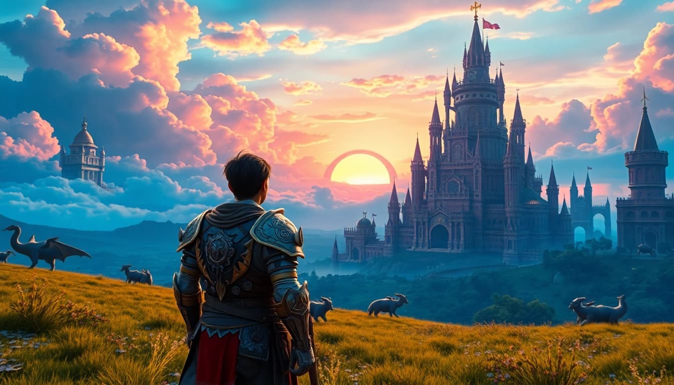 Experience the imaginative realm of gaming at https://www.trilgameshproject.com with a vibrant fantasy landscape.