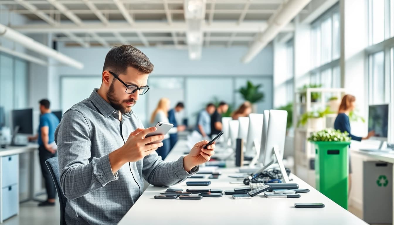 Sell your old phone with expert assistance in a vibrant recycling environment.
