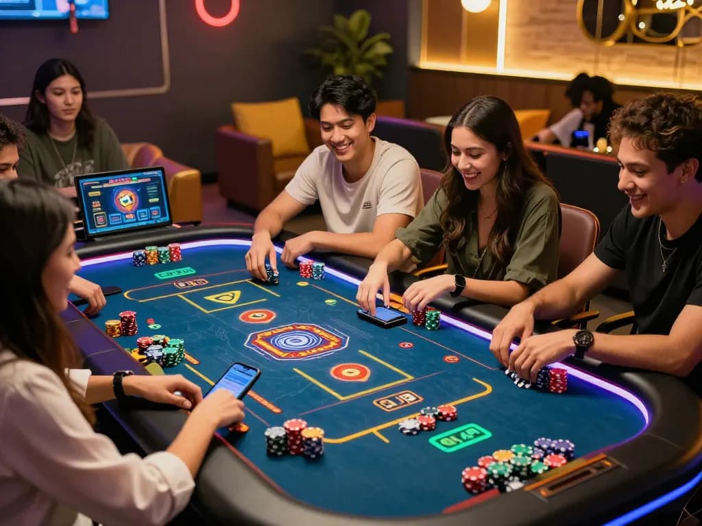 Go88 gaming session with friends at a vibrant digital casino table