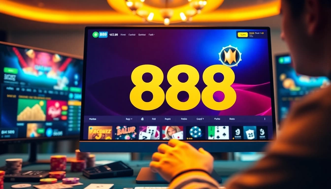 Engaging image of the 888 new online gambling interface, showcasing vibrant games and digital currency.