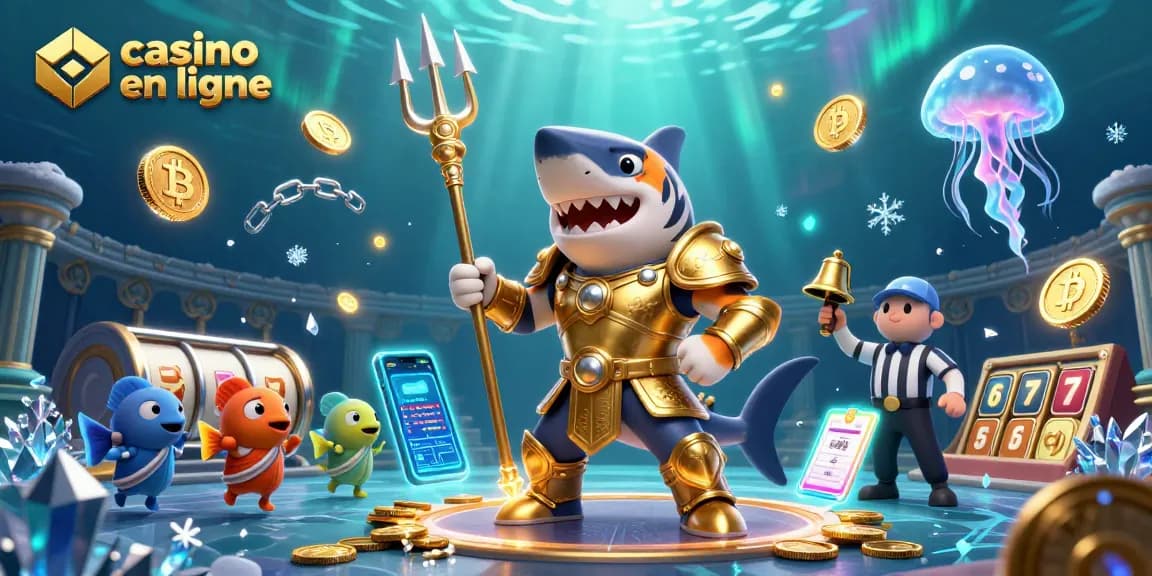 Jouez à casino en ligne dans une scène animée de requins gladiateurs et de poissons en toges.