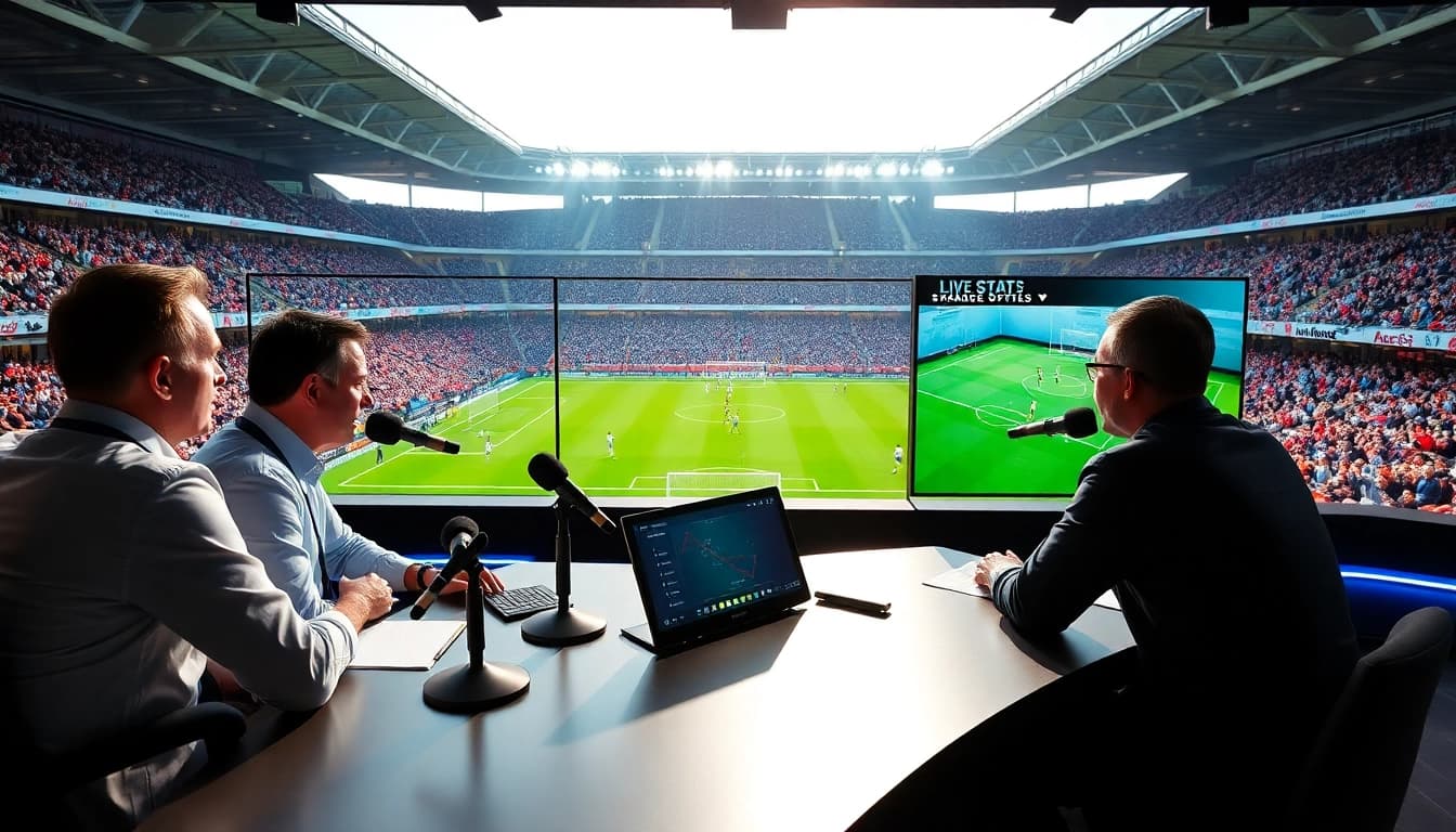 Watch Koora live coverage featuring sports analysts discussing strategies during a vibrant soccer match.