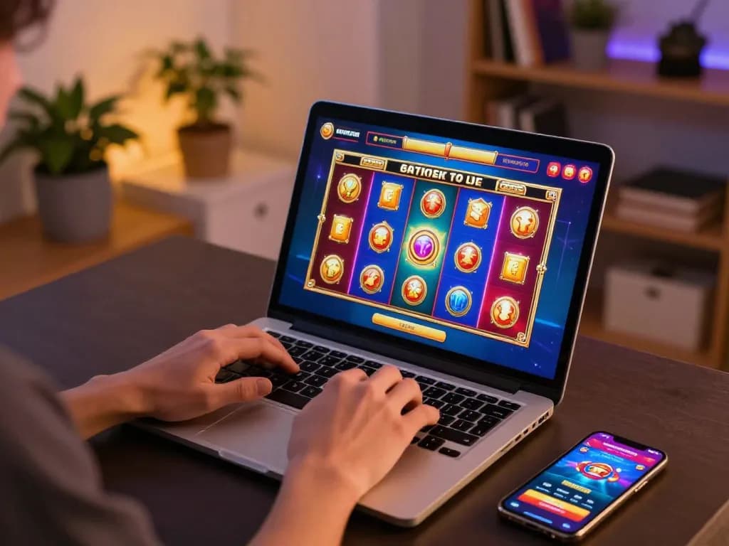 Engaging play on a laptop shows SLOT GACOR slot game interface, enhancing online gaming experience.