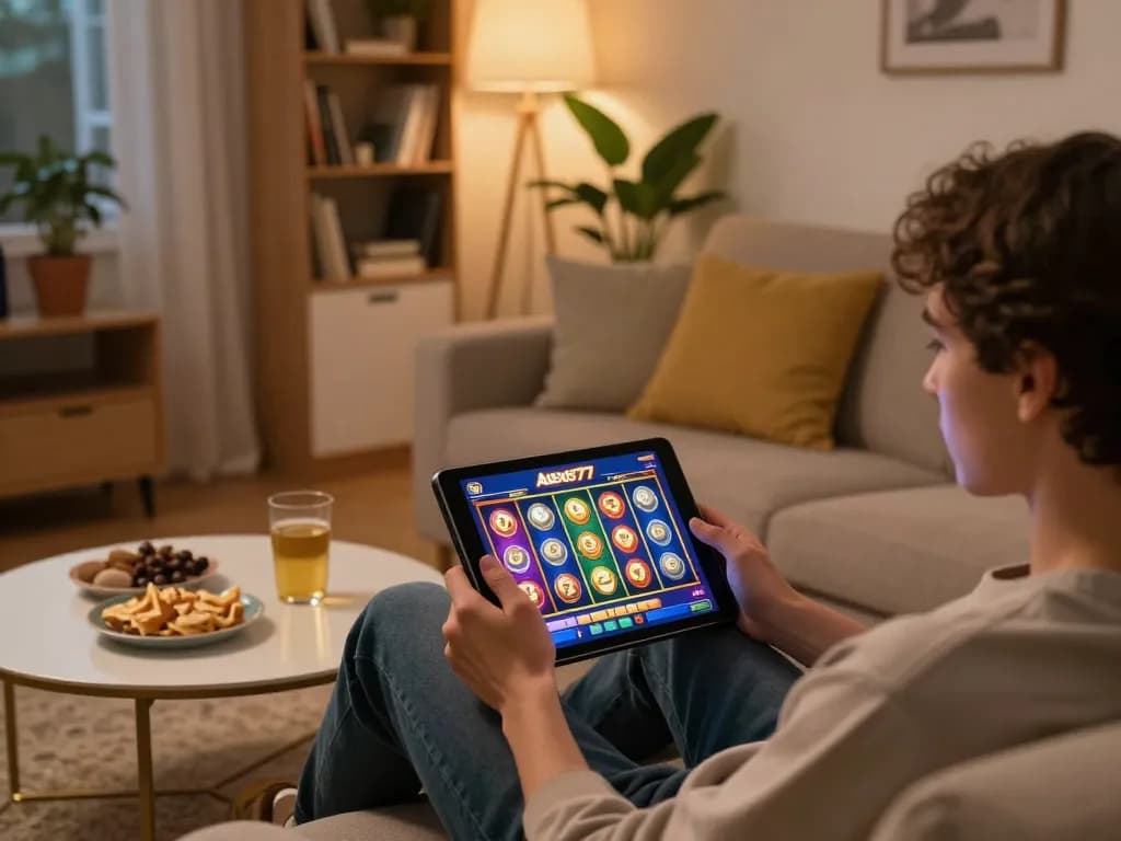Engaging gameplay on alexis77 slot displayed on a tablet in a cozy home setting.