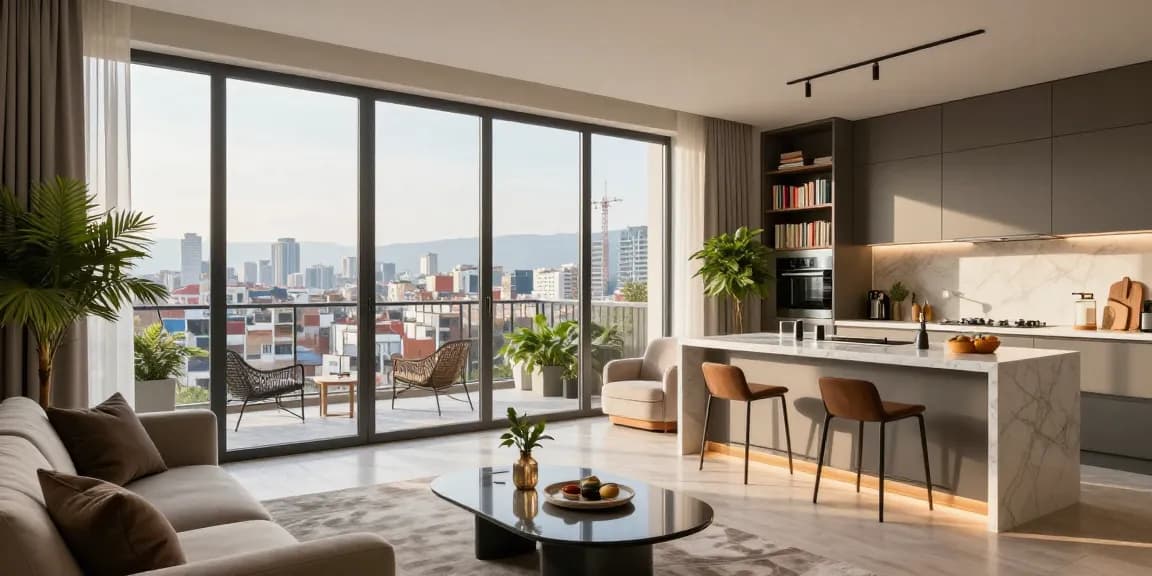 Modern luxury living room in Tirana showcasing elegance for those looking to buy apartment tirana.