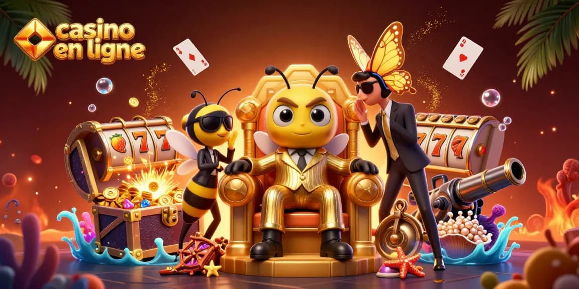 Illustration d'un bumblebee mob boss dans un casino en ligne, entouré de richesses scintillantes.