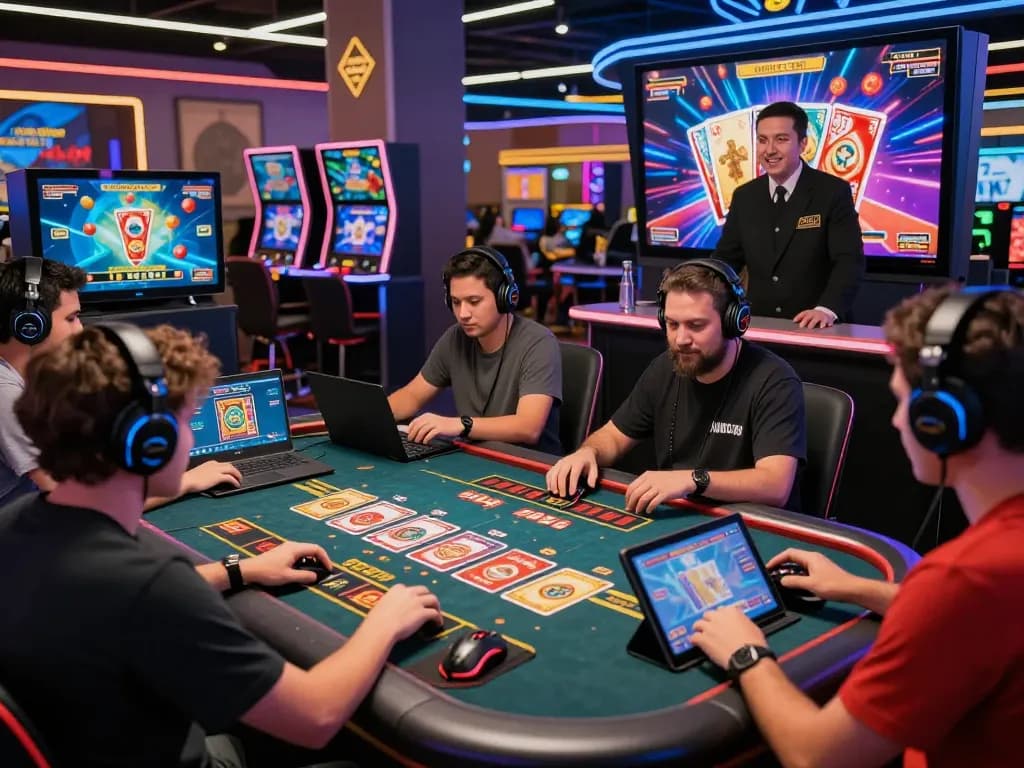 Exciting game bài hubet88 session with players engaging in an online casino environment, vibrant graphics, and a lively atmosphere.