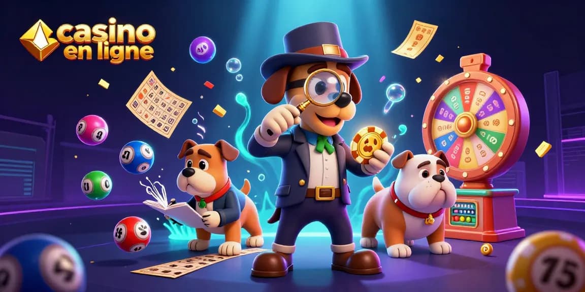 Gagnez avec casino en ligne grâce à des indices en or et des jeux colorés dans une illustration dynamique.
