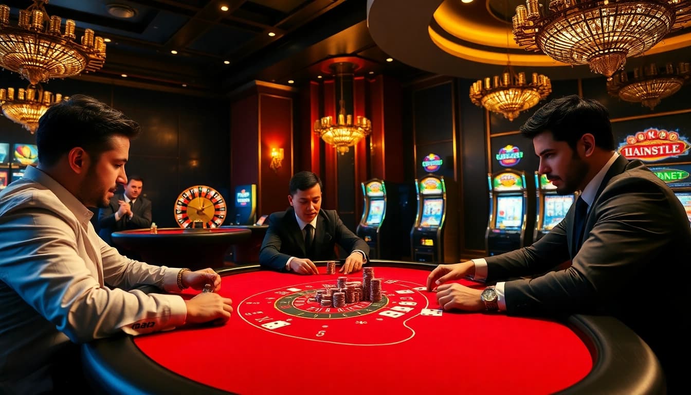Rejoignez l'action à une table de poker de luxe dans un meilleur casino en ligne, où l'excitation rencontre l'élégance.
