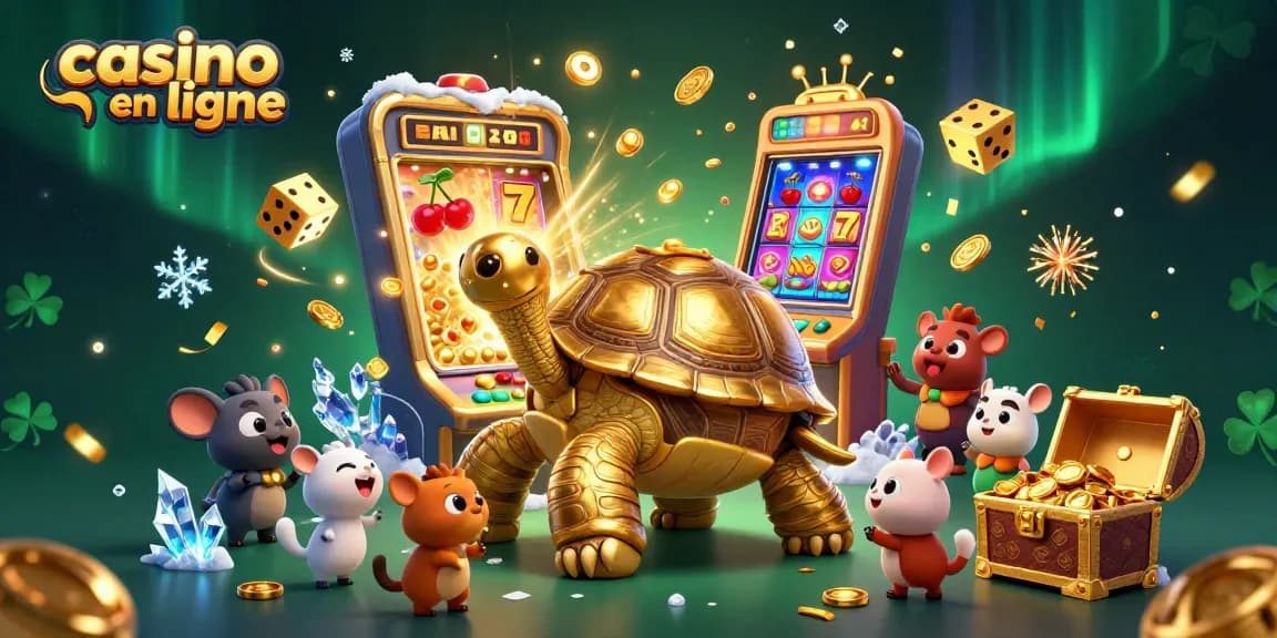Jouer au casino en ligne avec des personnages joyeux sur un fond festif.