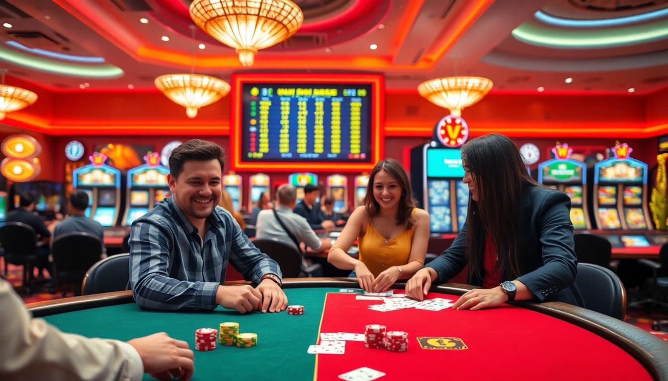 Spannende Spielerfahrung beim online casino spielen mit lebhaften Tischen und bunten Automaten.