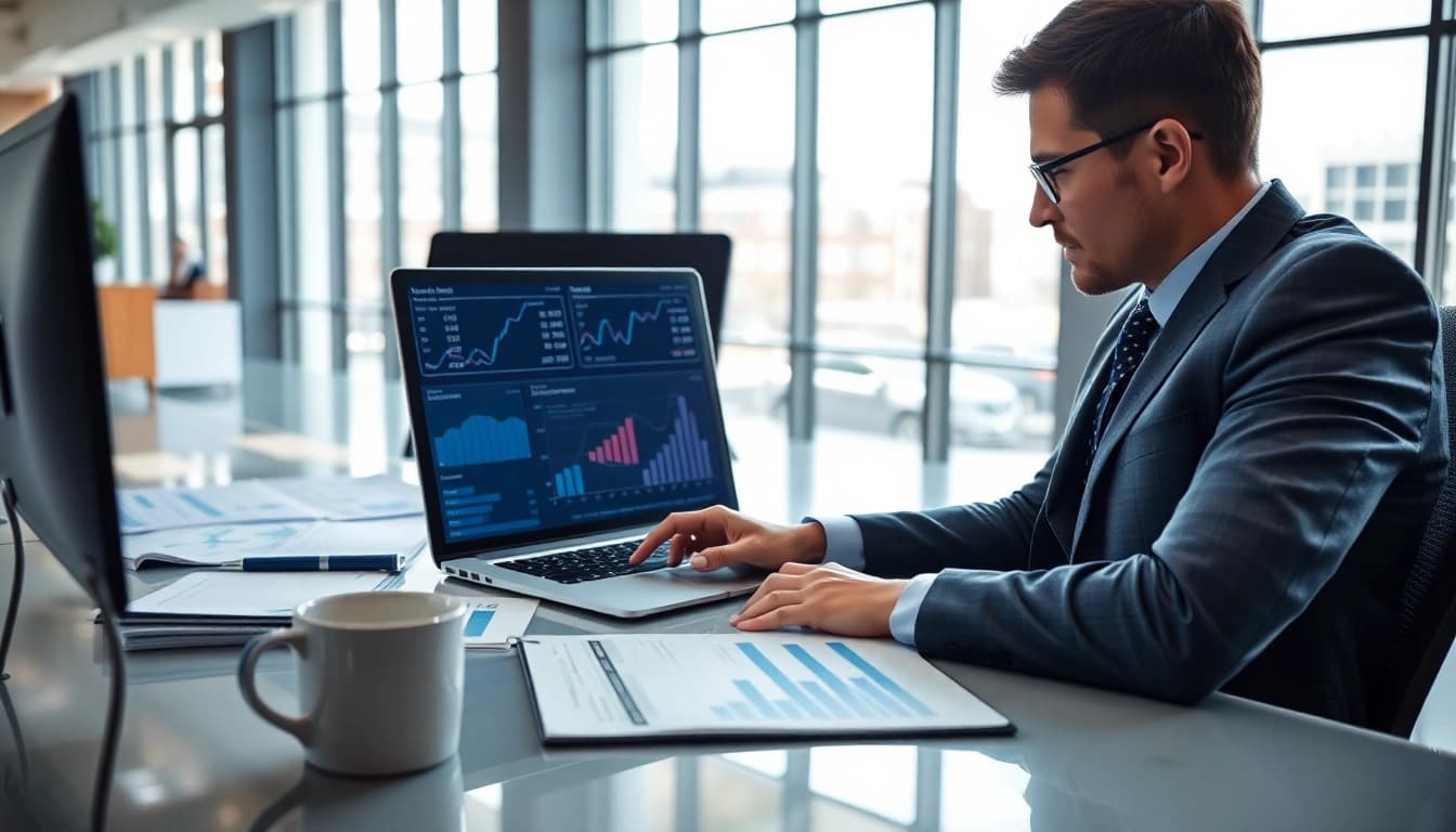 Analyze competitor pricing data with a professional in a modern office environment.