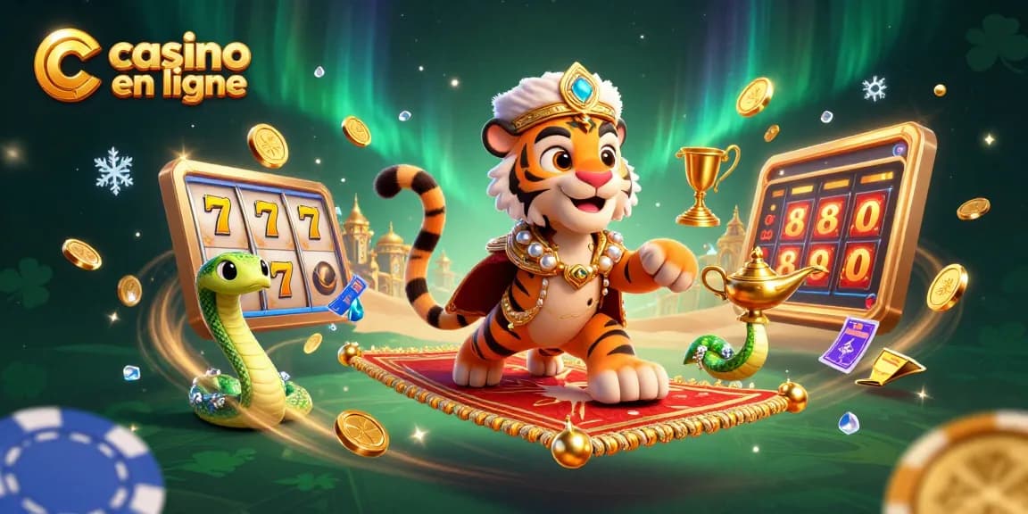 Jouez aux meilleurs jeux de casino en ligne dans un univers magique avec un sultan tigre et des éléments captivants.