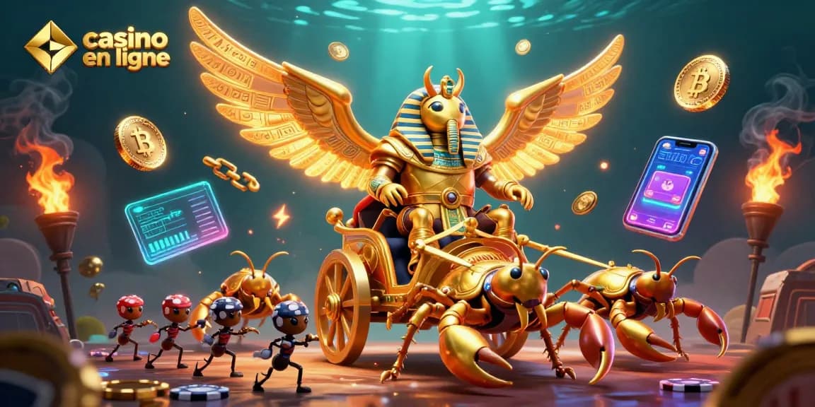 Découvrez les jeux de casino en ligne avec un scarabée d'or et des éléments de crypto-monnaie.