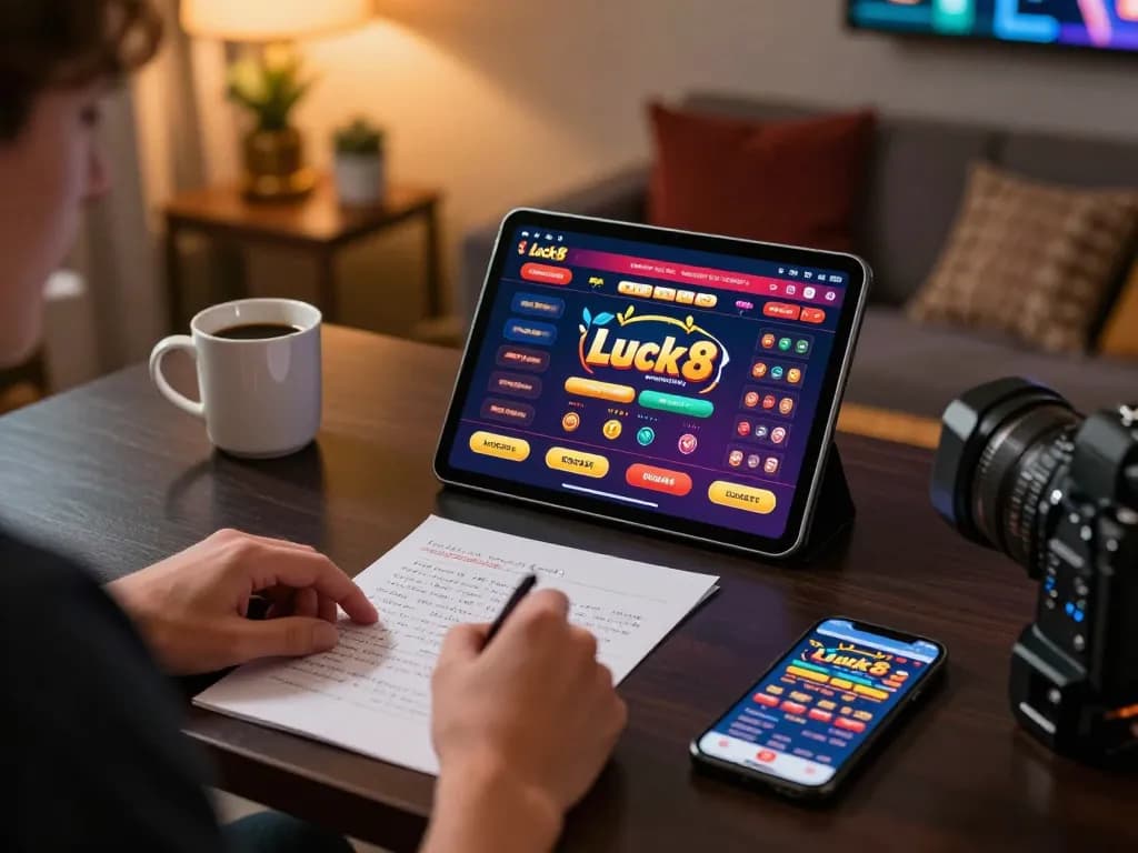 Engage in thrilling online gaming with Luck8 on tablet in a cozy home setting.