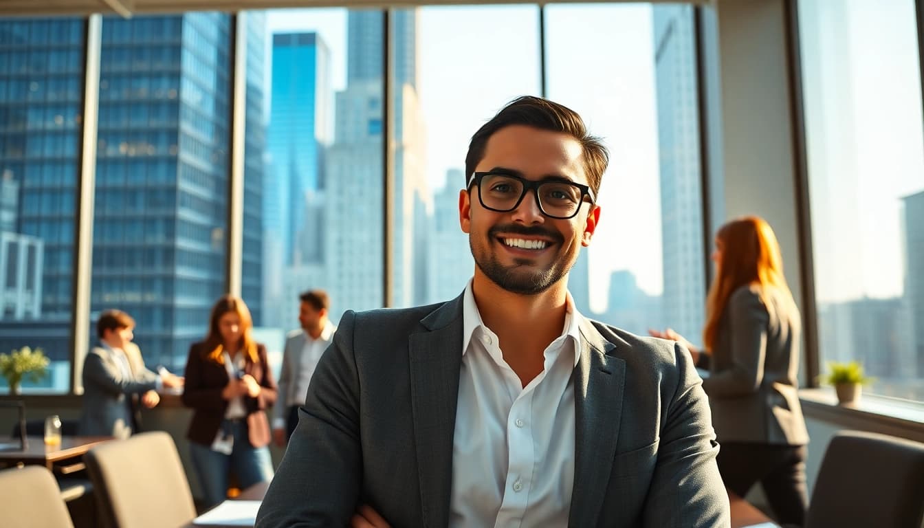 Search for jobs new york in a vibrant, professional office setting with colleagues collaborating.