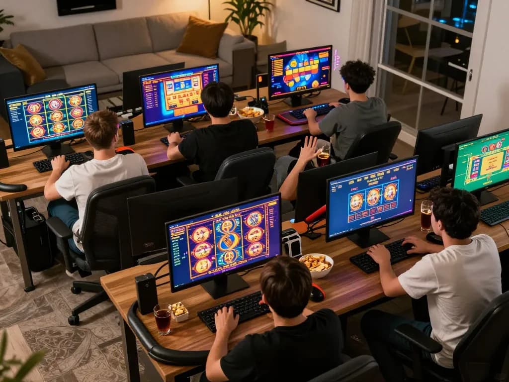 Engaging online gaming session with players enjoying link slot gacor experience on multiple screens.