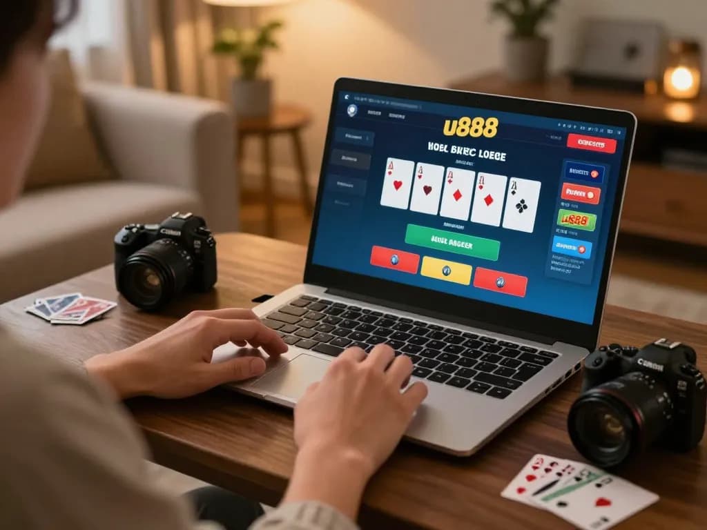 A player utilizes the u888 platform for an engaging live baccarat session at home, showing strategic gameplay.