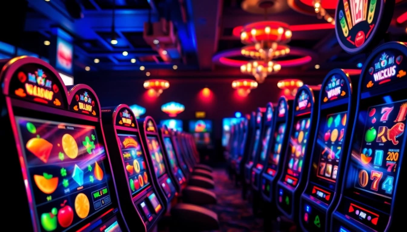 Bermain lipat4d slot dengan mesin slot berwarna-warni dan atmosfer yang menggembirakan.