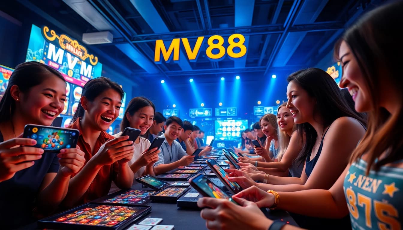 Exciting gameplay on MV88 game platform featuring diverse players engaging with online slots and betting.